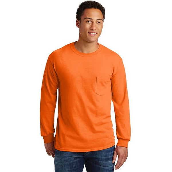 Non-ANSI Safety Workwear High Viz Long Sleeve T-Shirt W/ Pocket | Safety orange