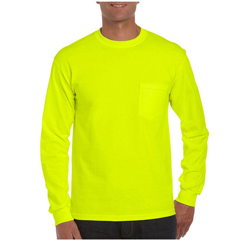 Non-ANSI Safety Workwear High Viz Long Sleeve T-Shirt W/ Pocket | Safety yellow