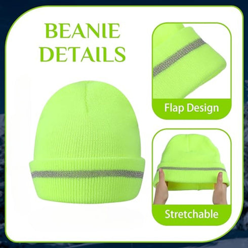 Reflective Stripe Knitted Cuffed Safety Winter Beanie | Safety