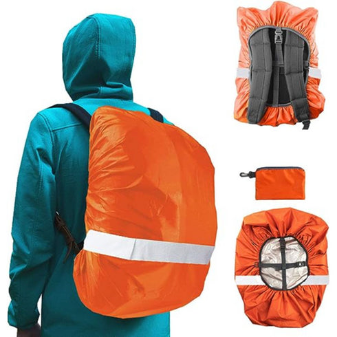 Ultralight Waterproof Reflective Tape Rain Cover Backpack | Safety orange