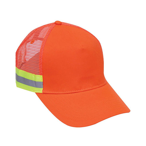 Hi-Vis Two Tone Reflective Trim Cap Mesh Back Safety Baseball Hat | Safety orange