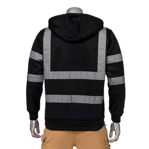 Class 3 Reflective Tape Safety Zipper Hoodie With Kangaroo Pocket | Safety black
