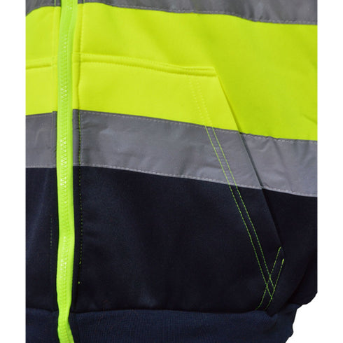 Color Block Reflective Tape Safety Zipper Hoodie With Kangaroo Pocket | Safety yellow