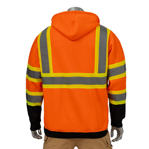 Class 3 Two Tone Color Block Reflective Safety Zipper Hoodie | Safety orange