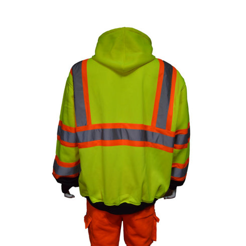 Class 3 Two Tone Color Block Reflective Safety Zipper Hoodie | Safety yellow