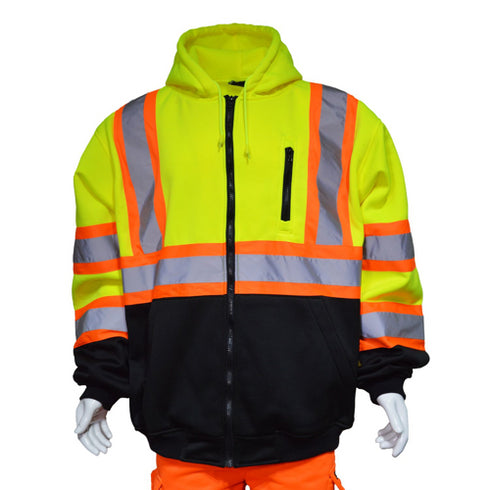 Class 3 Two Tone Color Block Reflective Safety Zipper Hoodie | Safety yellow