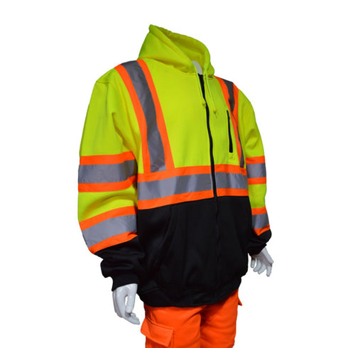 Class 3 Two Tone Color Block Reflective Safety Zipper Hoodie | Safety yellow