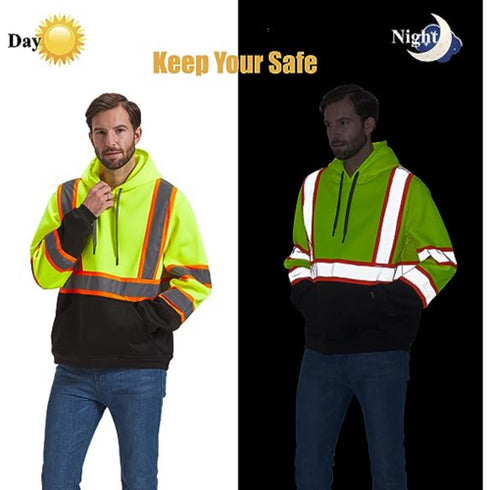 Color Block Hi Vis Class 3 Two Tone Reflective Safety Hoodie | Safety yellow