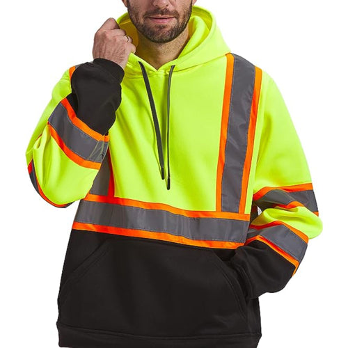 Color Block Hi Vis Class 3 Two Tone Reflective Safety Hoodie | Safety yellow