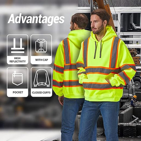 Class 3 Two Tone Reflective Tape Safety Hoodie | Safety yellow