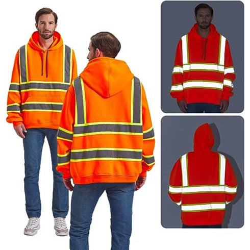 Class 3 Two Tone Reflective Tape Safety Hoodie | Safety orange