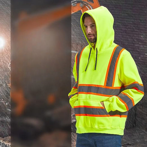 Class 3 Two Tone Reflective Tape Safety Hoodie | Safety yellow