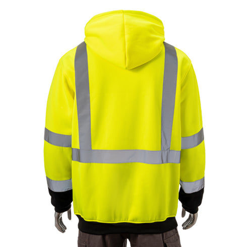 Class 3 Reflective Tape Safety Hoodie With Dual Mic Tabs & Kangaroo Pocket | Safety yellow
