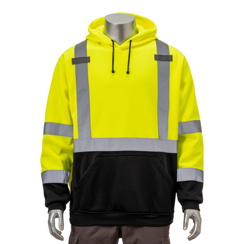 Class 3 Reflective Tape Safety Hoodie With Dual Mic Tabs & Kangaroo Pocket | Safety yellow