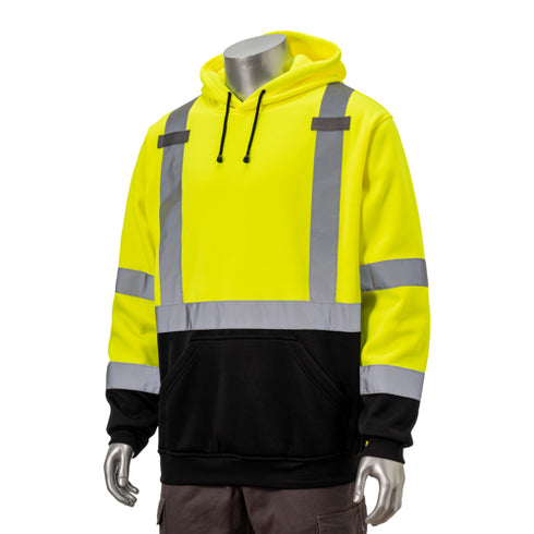 Class 3 Reflective Tape Safety Hoodie With Dual Mic Tabs & Kangaroo Pocket | Safety yellow