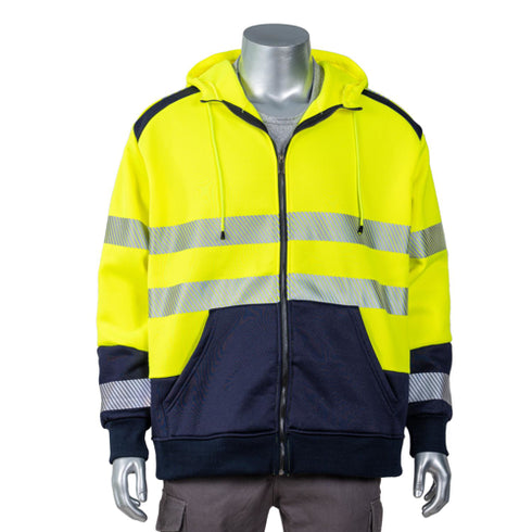 Excavator Class 3 Color Block Safety Zipper Hoodie With Segmented Tape And Kangaroo Pocket
