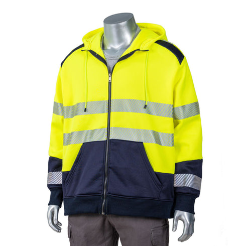 Excavator Class 3 Color Block Safety Zipper Hoodie With Segmented Tape And Kangaroo Pocket