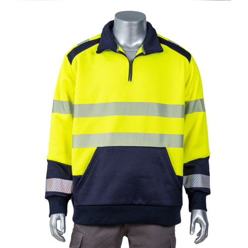 Excavator Class 3 Color Block Safety 1/4 Zipper With Segmented Tape And Kangaroo Pocket