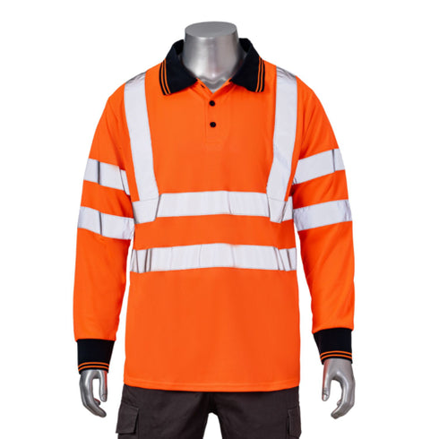 Class 3 Safety Polo With Double Band 2" Reflective Tape | Front side | Safety orange