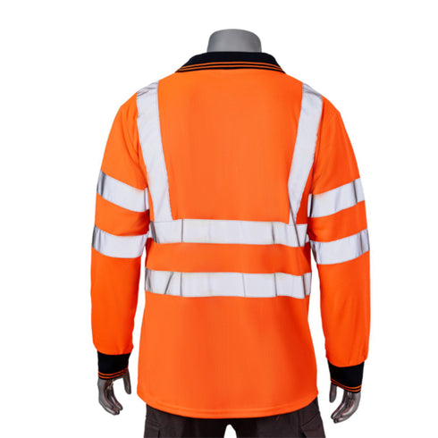 Class 3 Safety Polo With Double Band 2" Reflective Tape | Back side | Safety orange