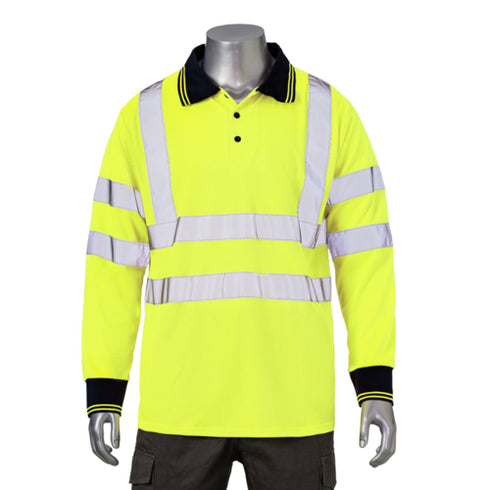 Class 3 Safety Polo With Double Band 2" Reflective Tape | Front side | Safety yellow