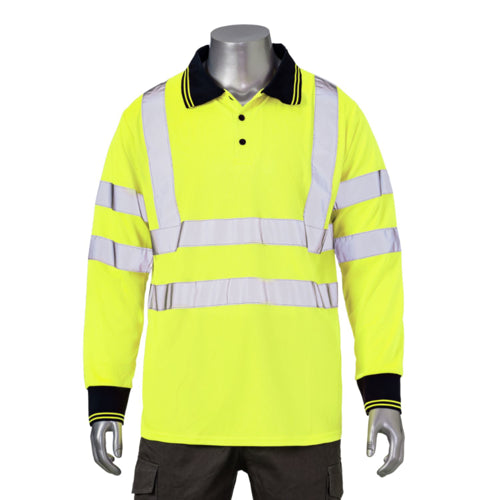 Class 3 Safety Polo With Double Band 2" Reflective Tape | Front side | Safety yellow