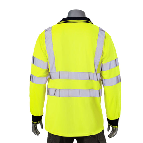 Class 3 Safety Polo With Double Band 2" Reflective Tape | Back side | Safety yellow