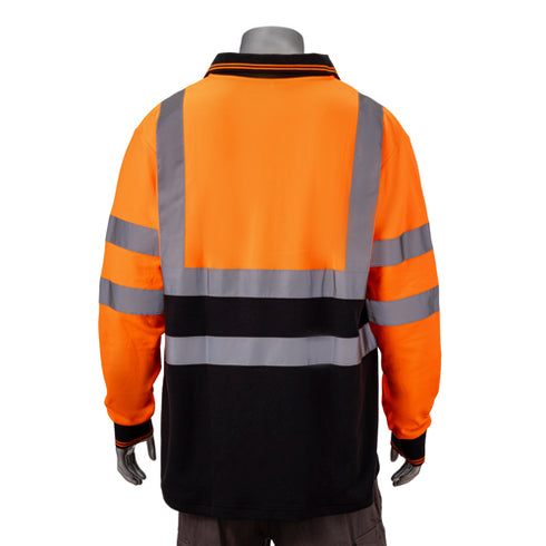 Class 3 Color Block Reflective Tape Safety Polo Shirt | Back side | Safety orange-black
