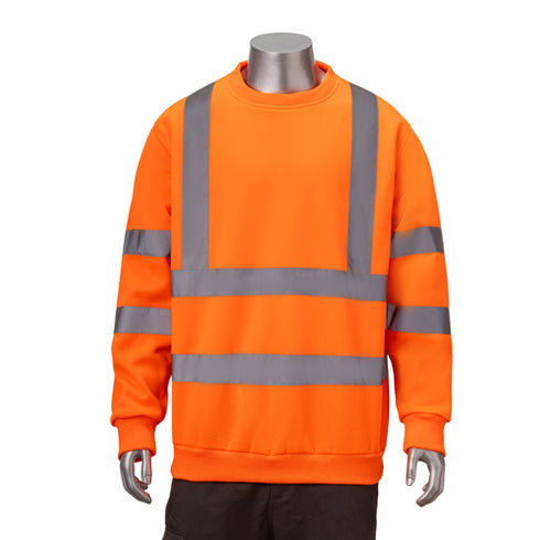 Class 3 Double Band Reflective Tape Safety Sweatshirt | Safety orange
