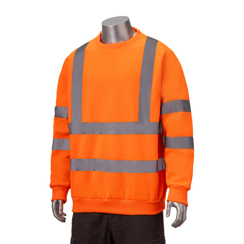 Class 3 Double Band Reflective Tape Safety Sweatshirt | Safety orange