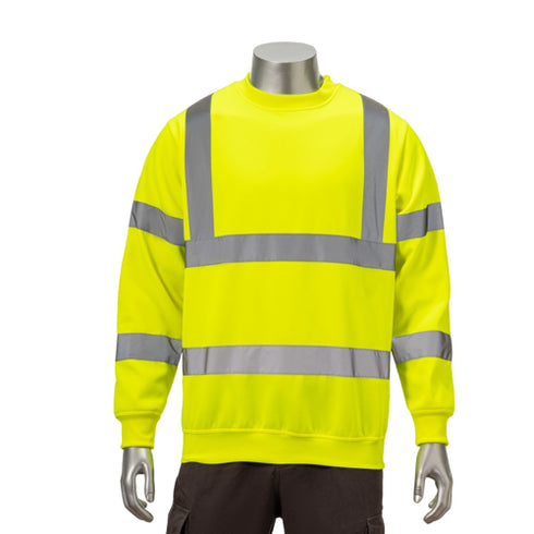 Class 3 Double Band Reflective Tape Safety Sweatshirt | Safety yellow