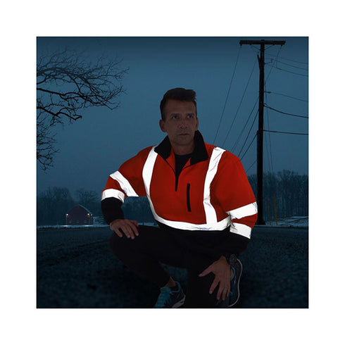 Class 3 Color Block Safety Quarter Zip With Kangaroo Pocket | Safety orange