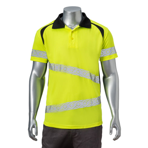 Class 3 Safety Polo With Double Band 2" Segmented Tape | Front side | Safety yellow