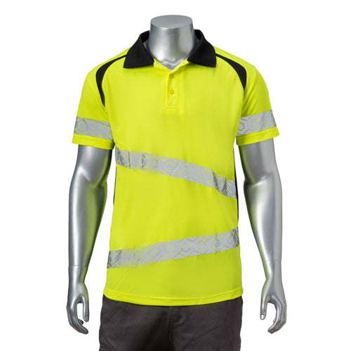 Class 3 Safety Polo With Double Band 2" Segmented Tape | Front side | Safety yellow
