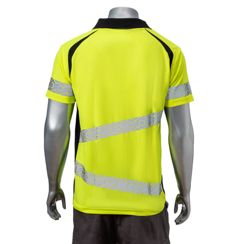 Class 3 Safety Polo With Double Band 2" Segmented Tape | Back side | Safety yellow