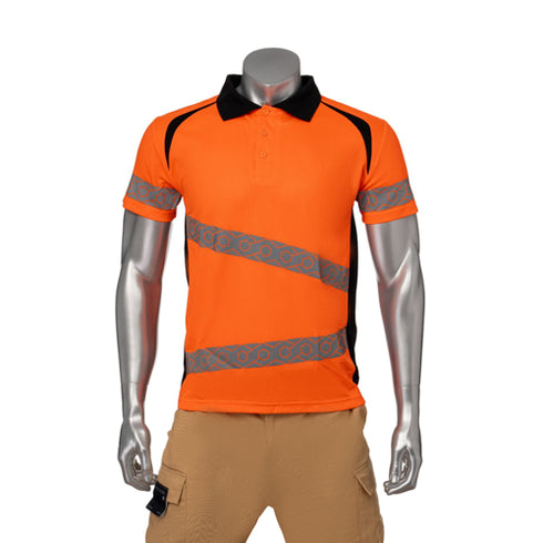 Class 3 Safety Polo With Double Band 2" Segmented Tape | Front side | Safety orange