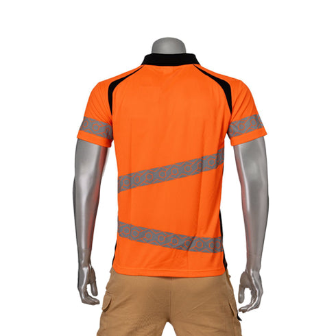 Class 3 Safety Polo With Double Band 2" Segmented Tape | Back side | Safety orange