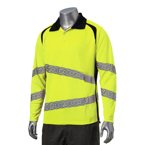 Class 3 Safety Long Sleeve Polo With 2" Segmented Tape | Safety yellow