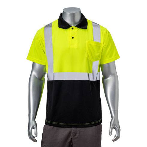 Class 3 Safety Polo W/ 2" Reflective Tape & Pocket | Front Side | Safety yellow