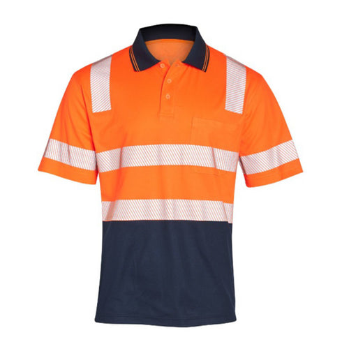 Class 3 Double Band Segmented Tape Polo Shirt With Pocket | Front side | Safety orange