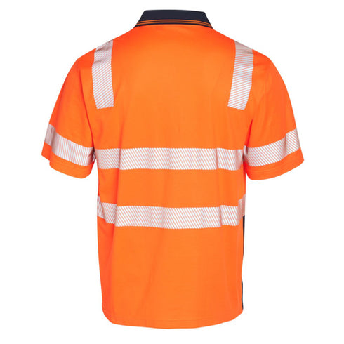 Class 3 Double Band Segmented Tape Polo Shirt With Pocket | Back side | Safety orange