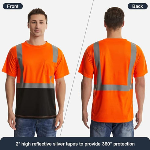 Class 2 3.8 Oz. Polyester Color Block Reflective Tape Safety T-Shirt With Pocket