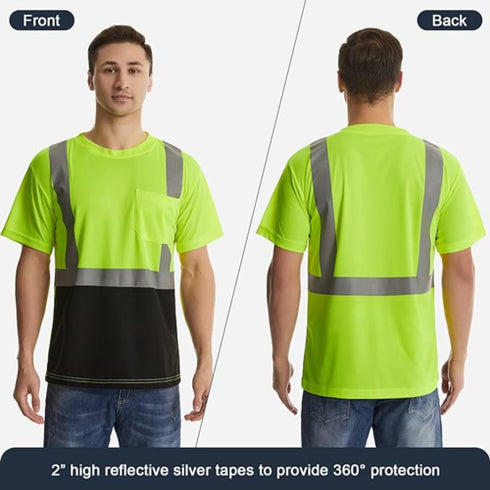 Class 2 3.8 Oz. Polyester Color Block Reflective Tape Safety T-Shirt With Pocket