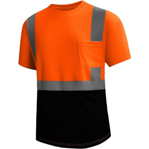 Class 2 3.8 Oz. Polyester Color Block Reflective Tape Safety T-Shirt With Pocket