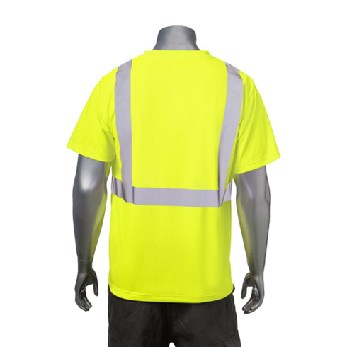 Class 2 Polyester Reflective Tape Safety T-Shirt With Pocket | Back side | Safety yellow