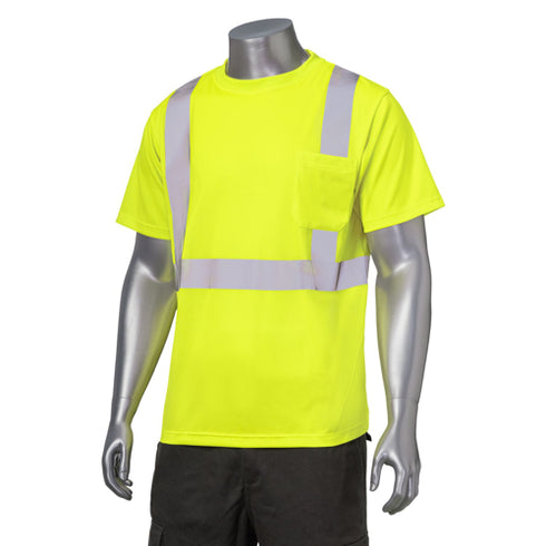 Class 2 Polyester Reflective Tape Safety T-Shirt With Pocket | Safety yellow
