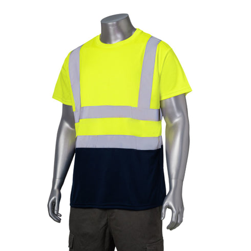 Class 2 Polyester Color Block Reflective Tape Safety T-Shirt | Safety yellow