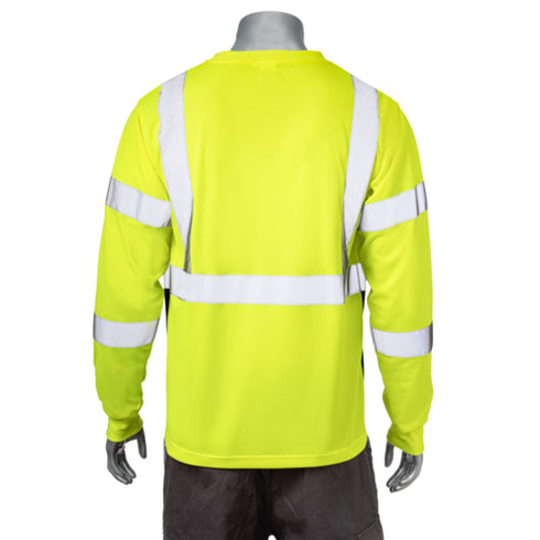 Class 3 Polyester Reflective Tape Safety T-Shirt W/ Pocket | Back side | Safety yellow
