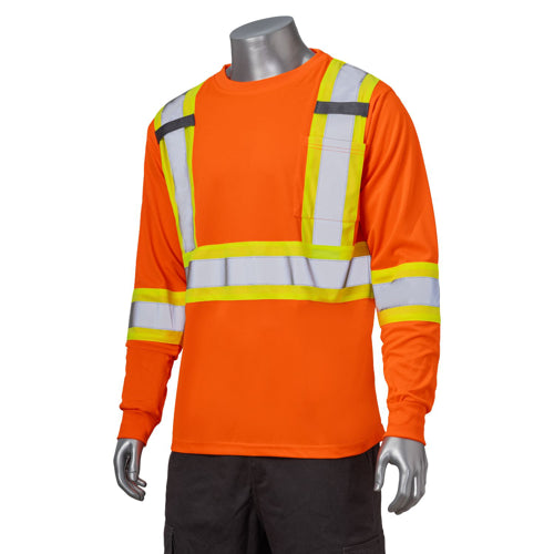 Reflective Tape Safety T-Shirt W/ Pocket & Dual Mic Tab | Front side | Safety orange