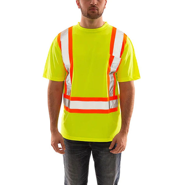 Class 2 Safety T-Shirt with Reflective Tape with pocket | Front side | Safety yellow